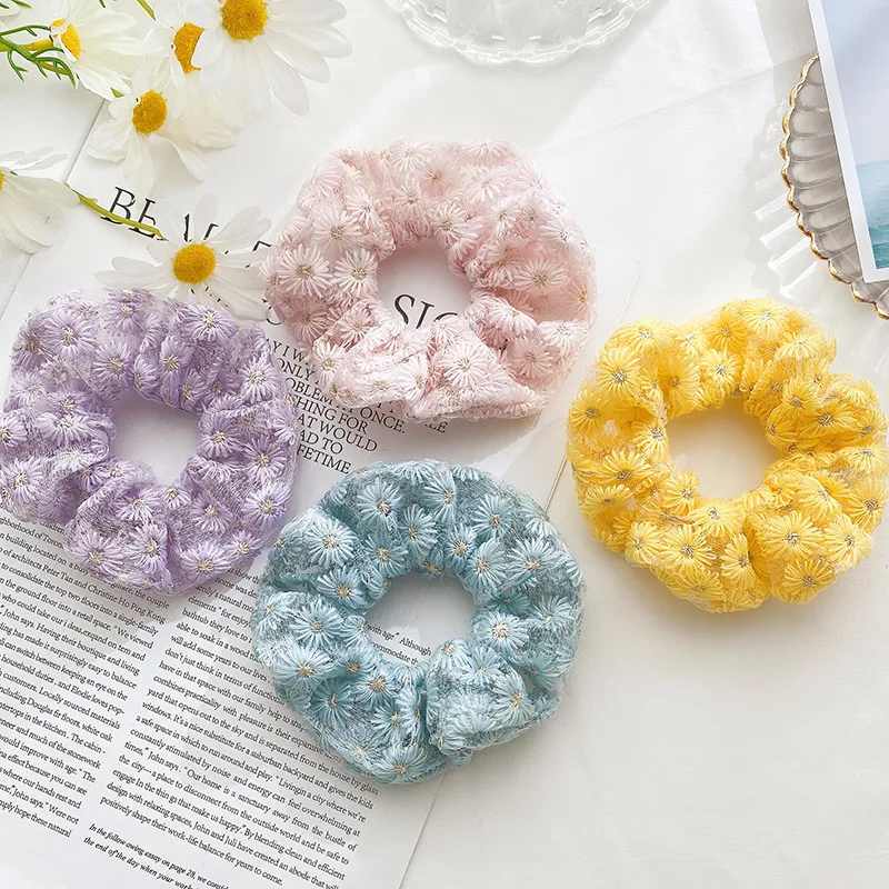 Корейские женские эластичные кружевные резинки для волос с маргаритками