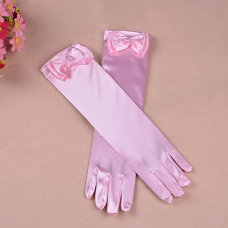 Атласные свадебные перчатки для девочек длинные аксессуары принцессы косплея