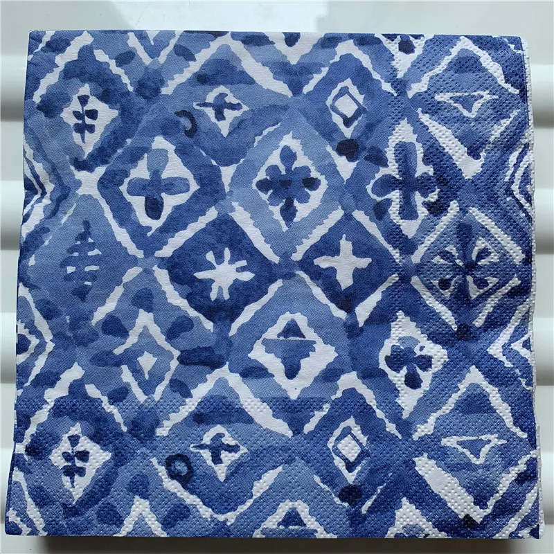 Винтажные салфетки бумажные Элегантные с синим узором декупаж свадебные