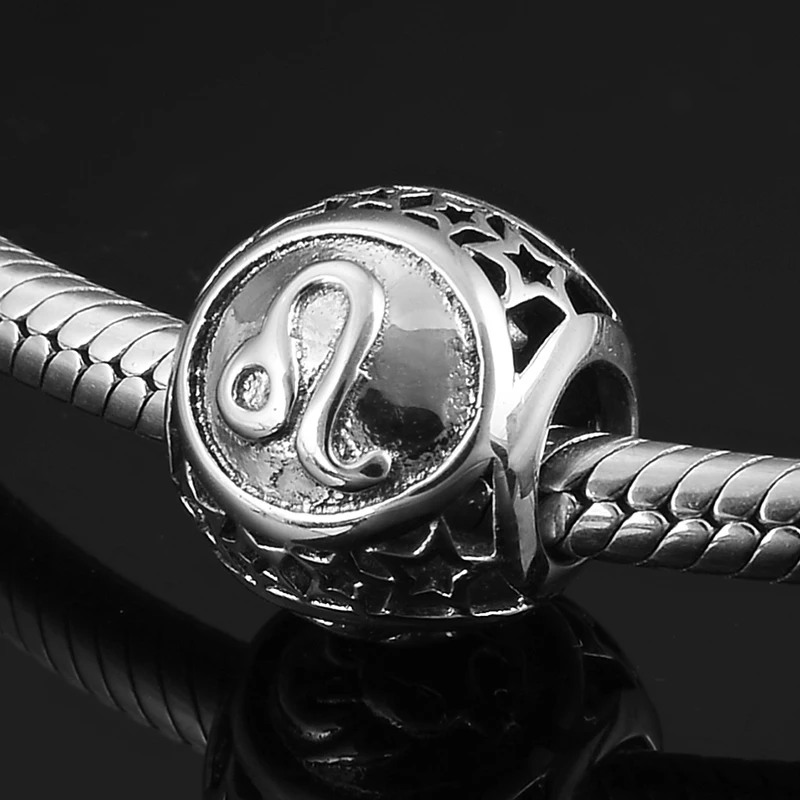 Полые модные 12 созвездий Leo серебряные бусины 925 пробы аксессуары подходят к