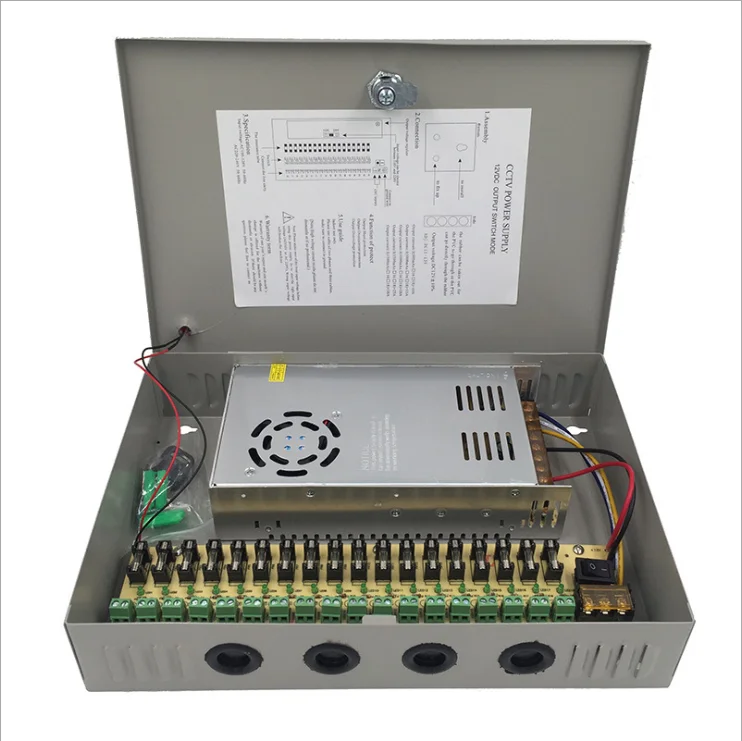12V 30A 18 каналов охранный блок питания 360 Вт мониторинг централизованный источник электропитания коробка со светодиодным переключателем блок питания со светодиодом