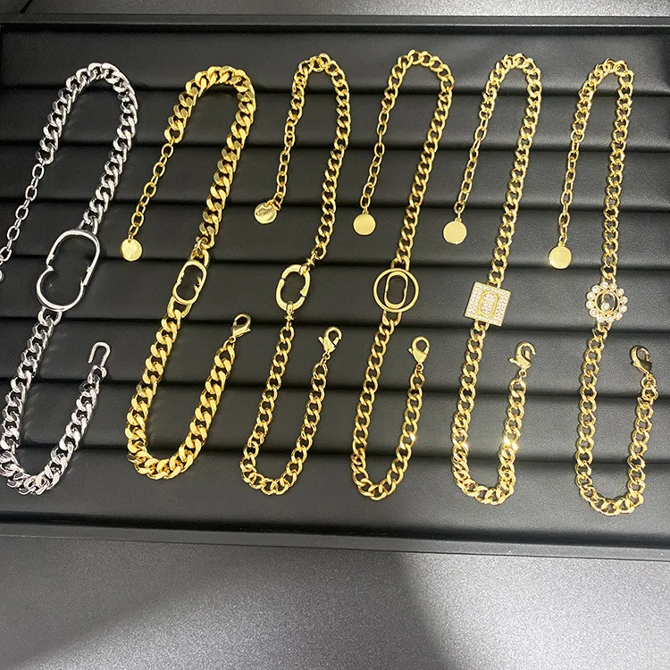 

Luxury Designer Brand Letter Plated Gold Thick Chain Europe Chokers Necklaces Bracelet Bangles Set Women Jewelry Party Gift
