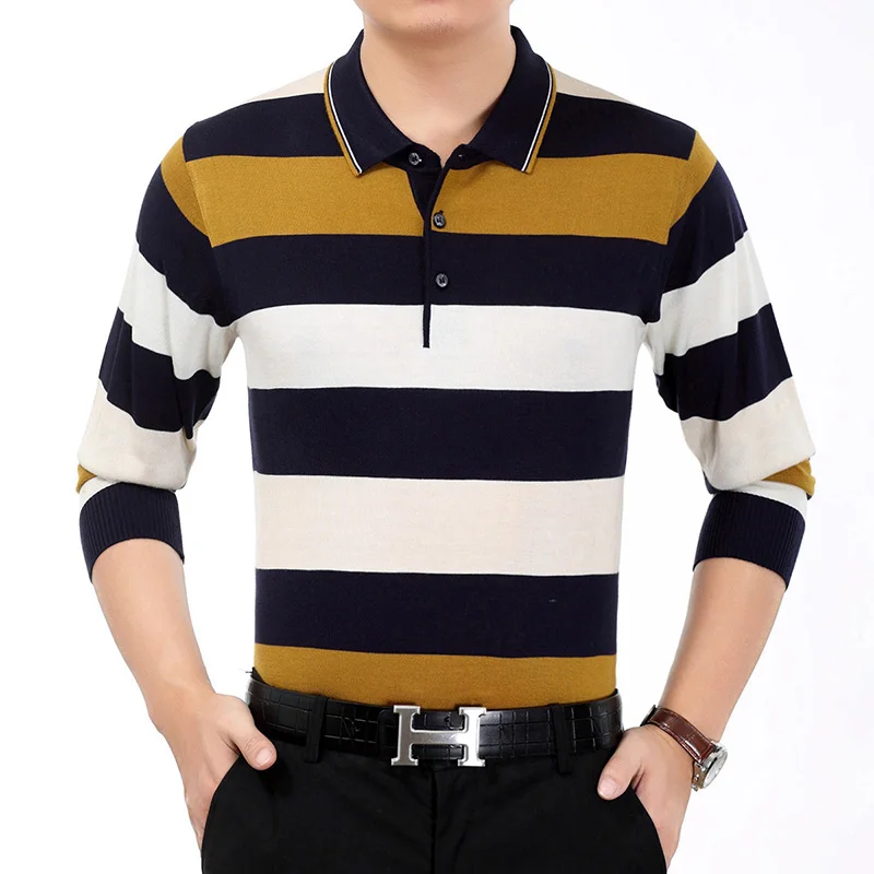 Мужской брендовый полосатый свитер тонкий вязаный пуловер осенний повседневный