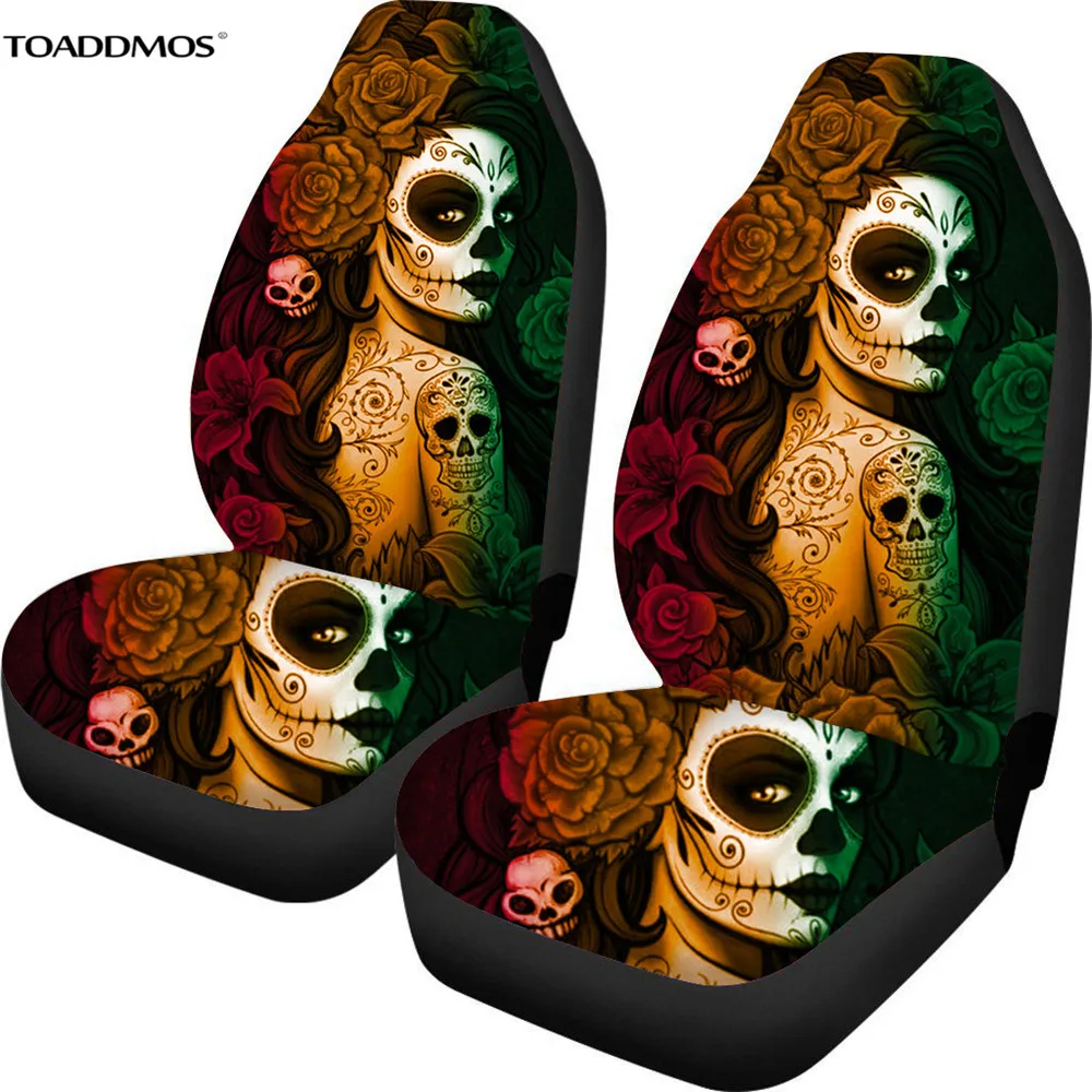 

TOADDMOS Skull Day of the Dead Gothic Girls Car Seat Covers Set of 2 Stretch Durable Front Seat Covers for Most of Cars Trunks