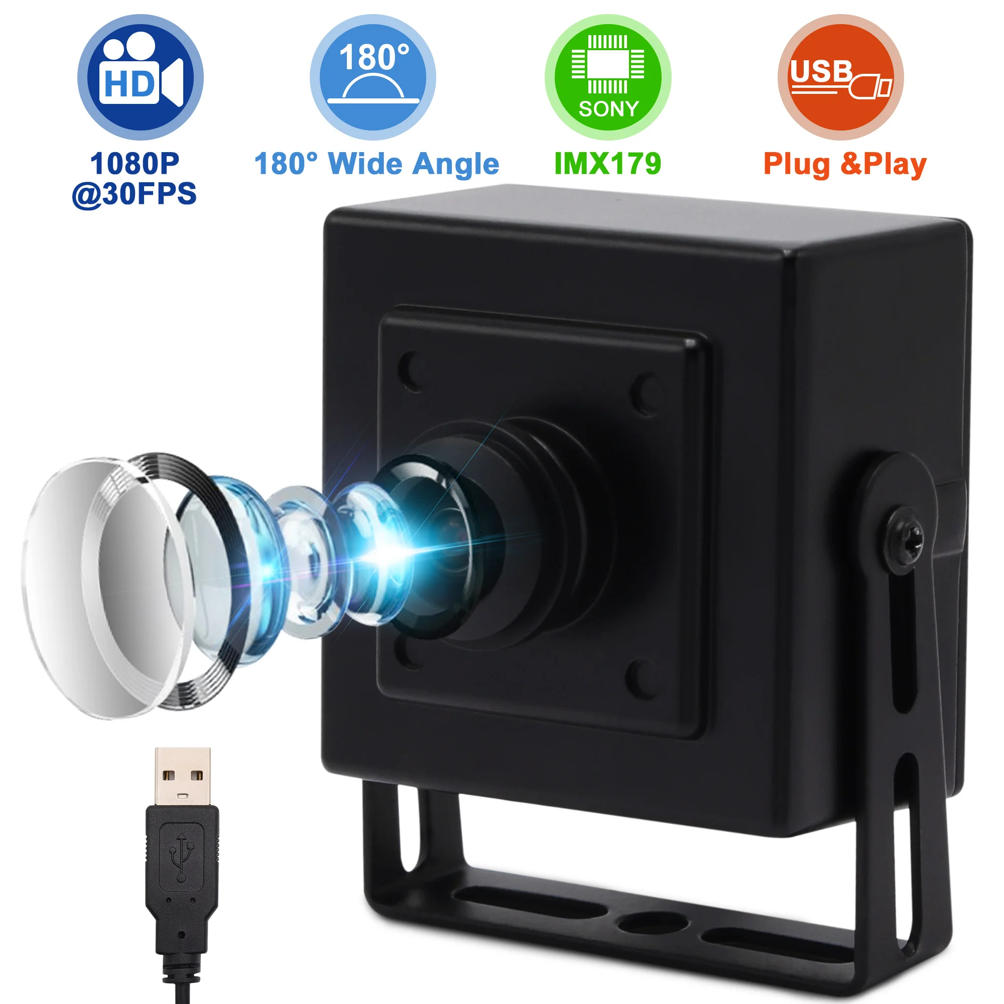 ELP 180 градусов объектив рыбий глаз 8MP USB камера широкоугольная Sony IMX179 3264X2448 мини