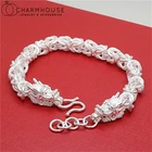 Браслет-цепочка мужской из чистого серебра 925 пробы с драконом