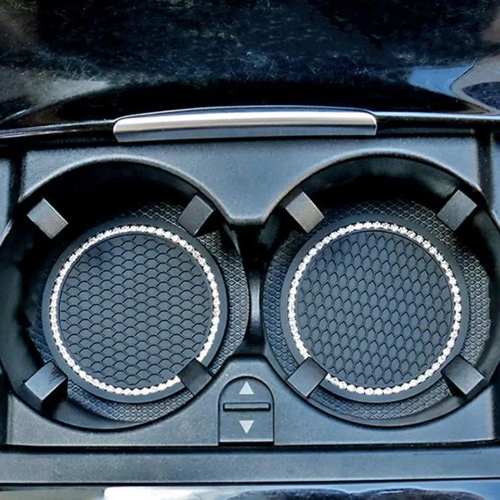 

70% Dropshipping!! 2Pcs Car Coasters Anti-slip Wear-resistant Rhinestone Universal Bottle Pad for Car