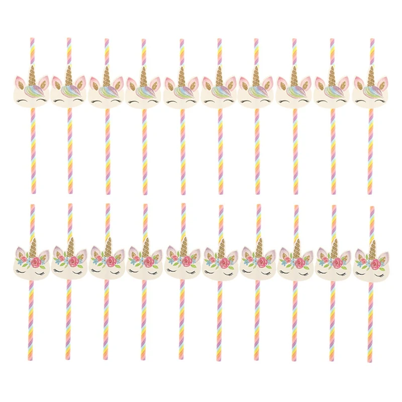 20 шт Единорог украшения бумажные питьевые соломинки для ребенка душ Дети День