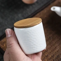 small white porcelain tea caddy with bamboo cover ceramic mini airtight storage tank storage of small porcelain jars