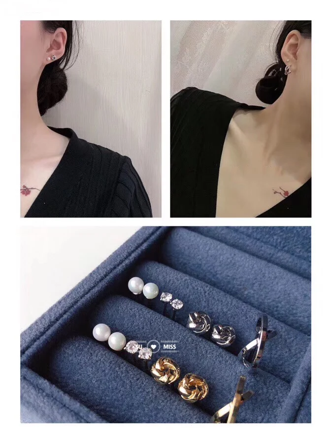 

3.5 Pairs Women's Pearl Flower Crystal Studs Earrings Girls Elegant Rose Flower Ear Jewelry Gift Free Shipping