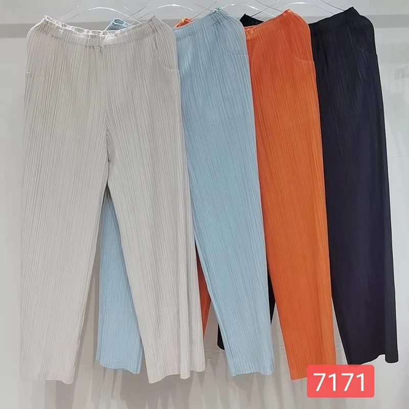 

Women Harajuku Pants Spring Autumn Straight High Elasticity Plain Pleated Pants Beach Vacation Loose Aesthetic Pants 7171