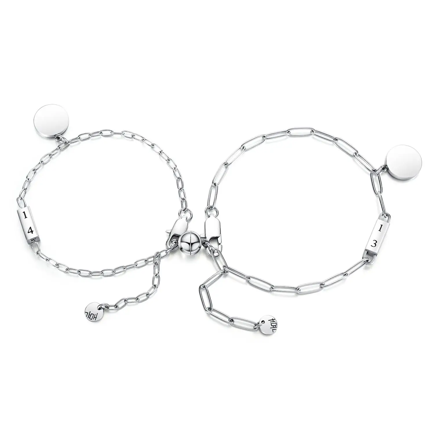 

Fashion Jewelry Stainless Steel Round Couple Bracelets For Women Adjustable Initial Bangle Wedding Gift Chain Bracelets
