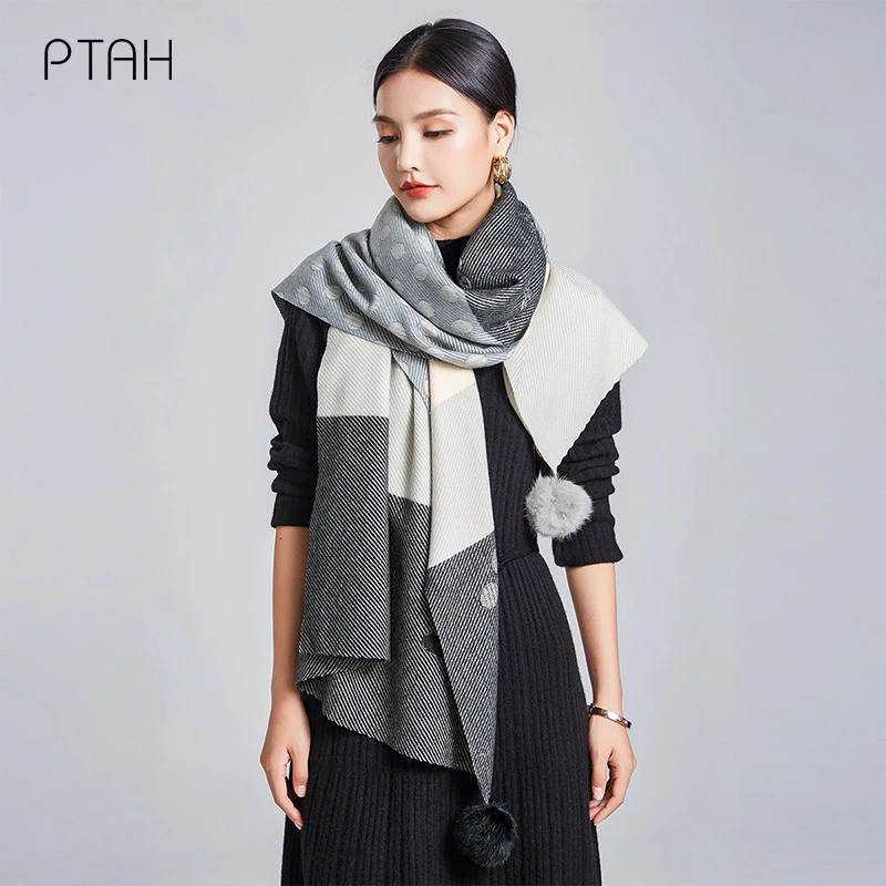 

[PTAH] Woolen Scarves Women Autumn Winter Warmer Soft Shawl Wrap Scarves Comfortable Stole Temperament Elegant Scarves 192*66cm