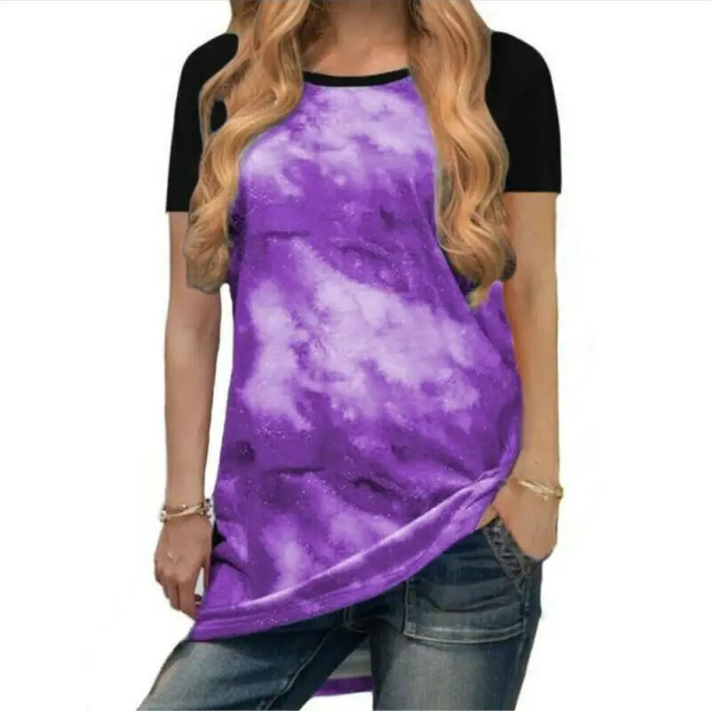 

Plus Size Women Tie Dye Short Sleeve Summer T-Shirt Casual Tunic Tee Tops Blouse