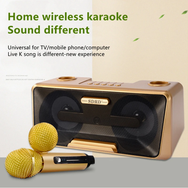 

Home Wireless Karaoke Bluetooth Speaker Portable Outdoor 3D Stereo Surround Subwoofer Dual Microphone Speaker Caixa De Som