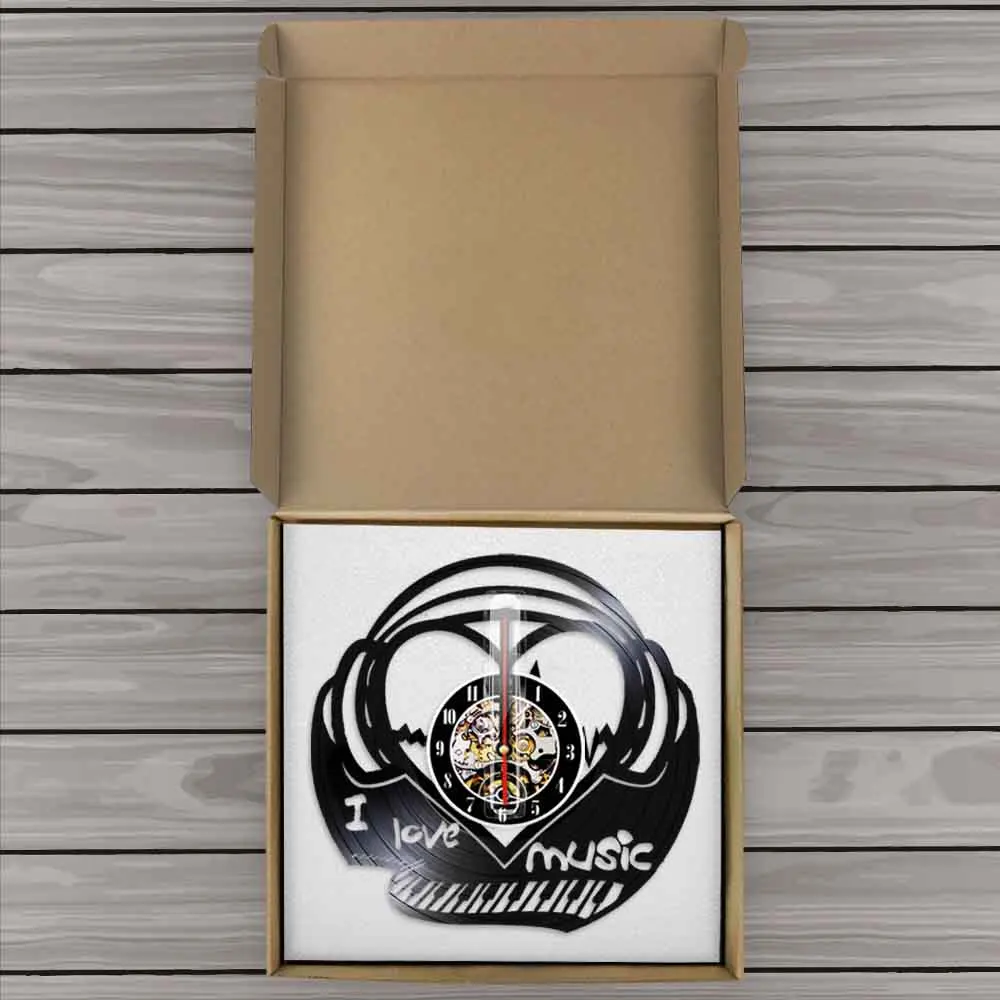 

I Love Music Wall Decor Piano Keyboard Wall Clock Modern Design Heartbeat Vinyl Record Wall Clock Unique Wall Art Decor