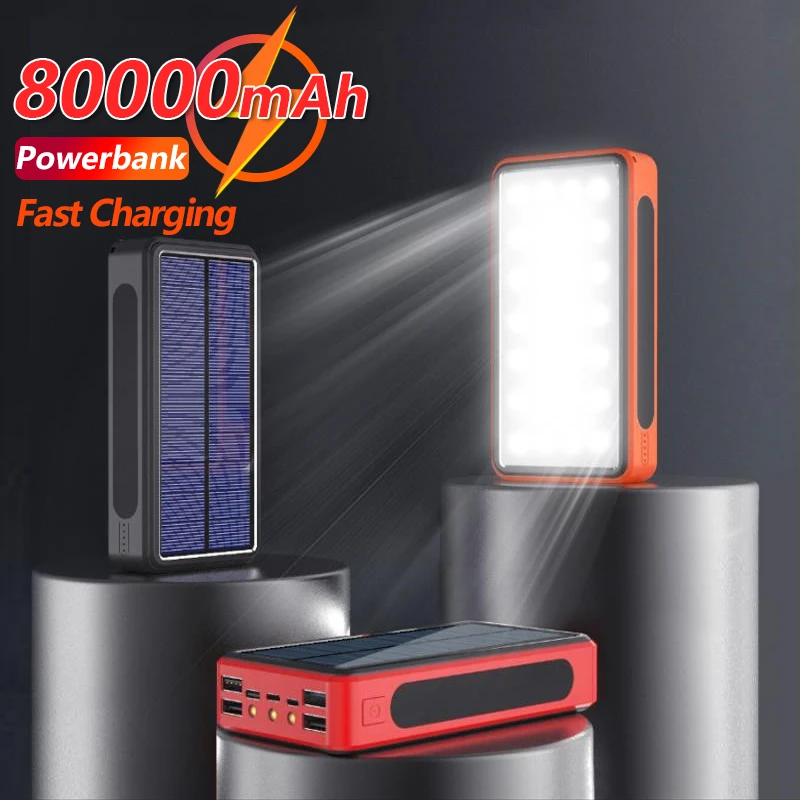 

Solar Wireless Power Bank 80000mAh External Battery Portable Fast Charging With 4 USB LED Power Bank for IPhone Xiaomi Samsung