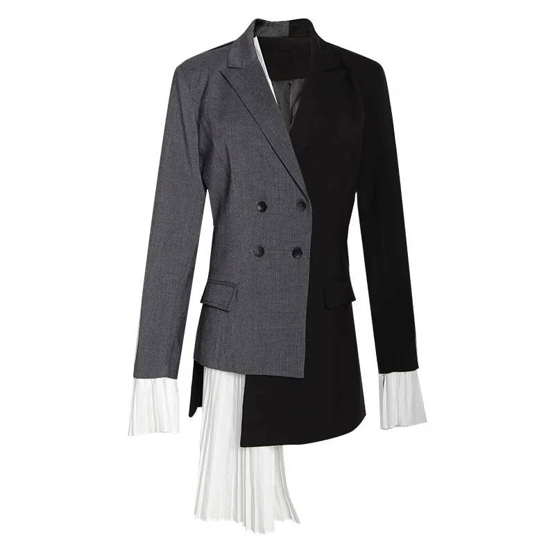 

Women Outerwear Asymmetrical Contrast Color Personality Stitching Ruffled Thin Mid-length Small Suit Women's Jacket