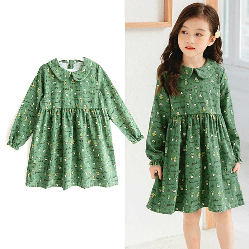 

Fashion Girls Princess Dress Autumn New Lovely Child Cotton Costume Flower Long-Sleeved Petticoat Cute Kids Casual Clothing 2-7Y