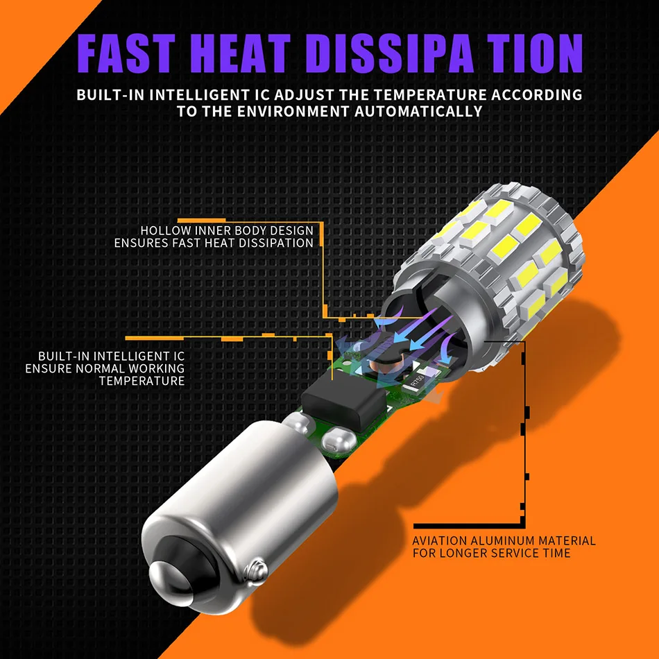 

2pcs P21W 1156 BA15S LED Bulb Car Lights Turn Signal Reverse Brake Light R5W 4014 LEDs 12V DC Automobiles Lamp DRL for Skoda