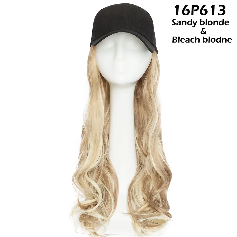 16P613 Snoilite 1" волнистая бейсбольная кепка для волос удлиняющие синтетические волосы с черной кепкой интегрированная шапка с волосами для волос стиль девушки волос - Цвет: 16P613