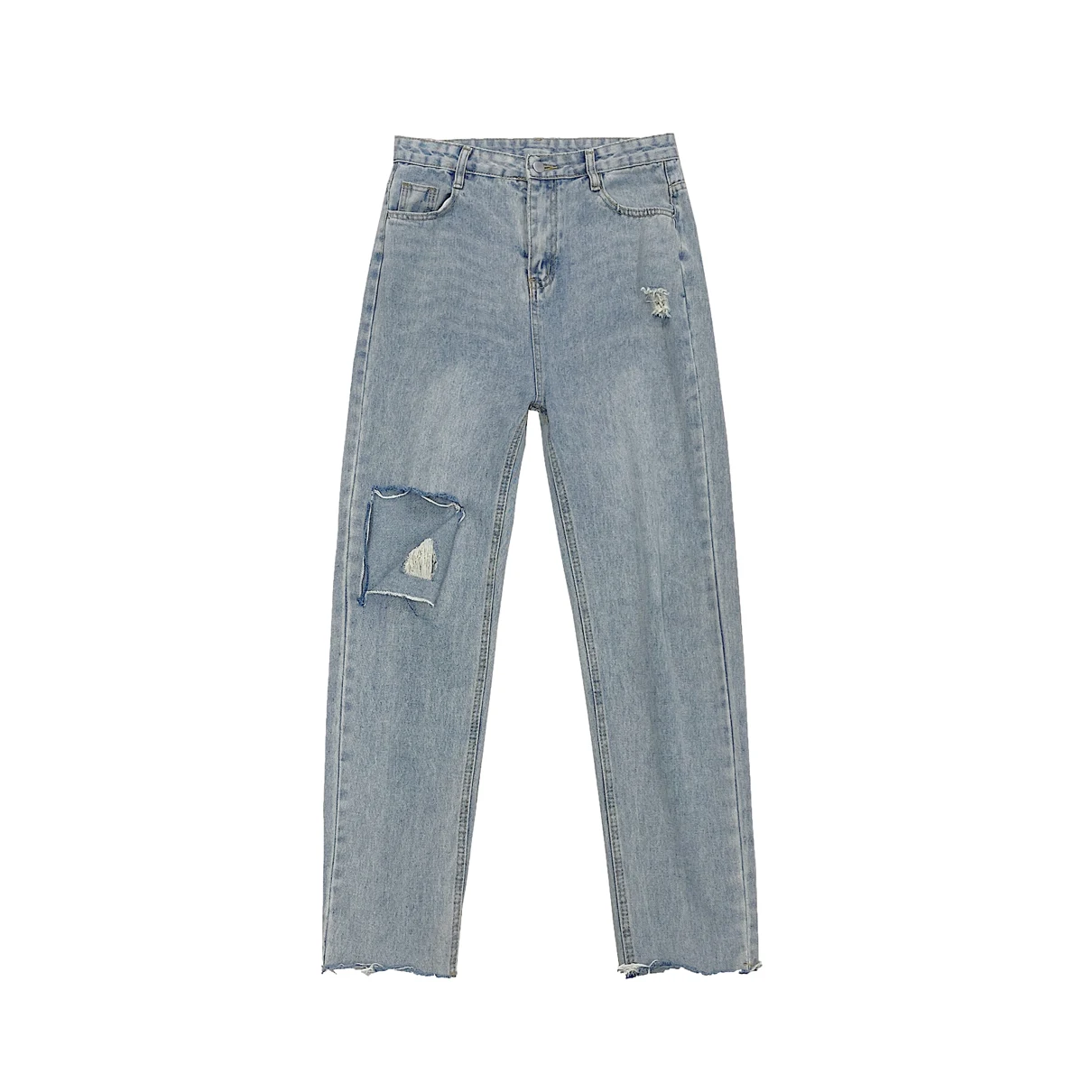 

Summer New Hole Denim Pant Men Harajuku High Street Hip Hop Woman Man Baggy Straight Solid Jeans Casual Daily Trousers Clothing