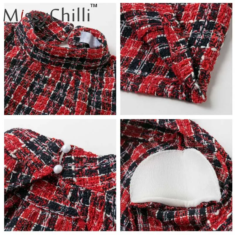 Женское твидовое платье с разрезом MissyChilli клетчатое Короткое облегающее