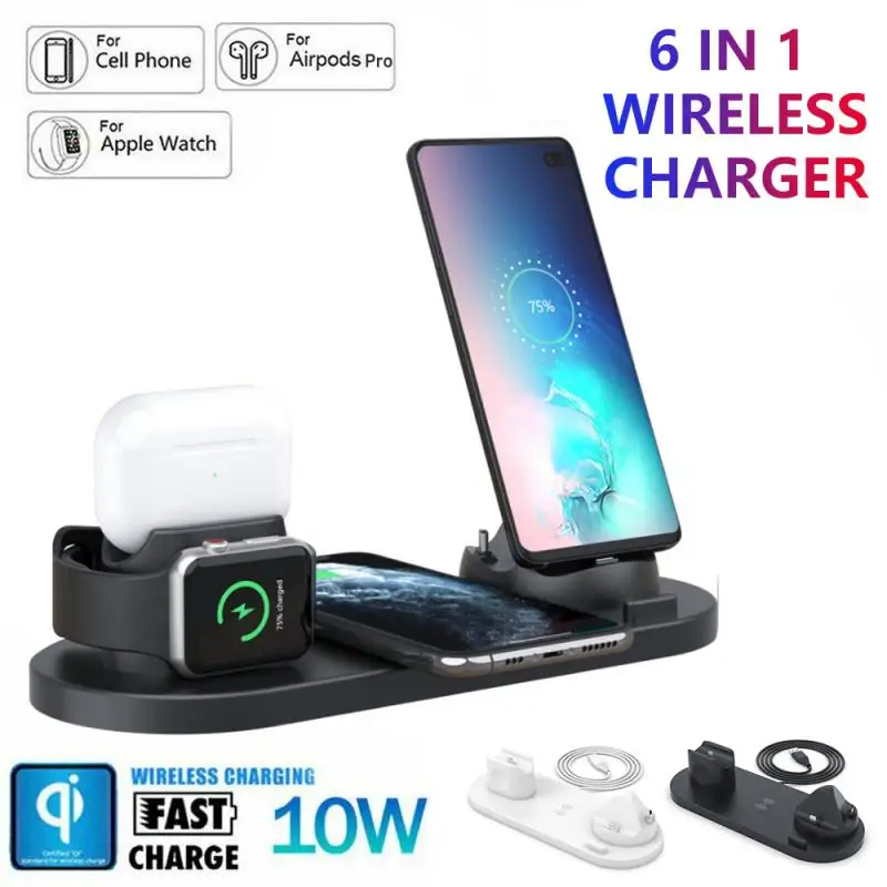 Беспроводное зарядное устройство QI 6 в 1 зарядная док-станция для Apple Airpods Android