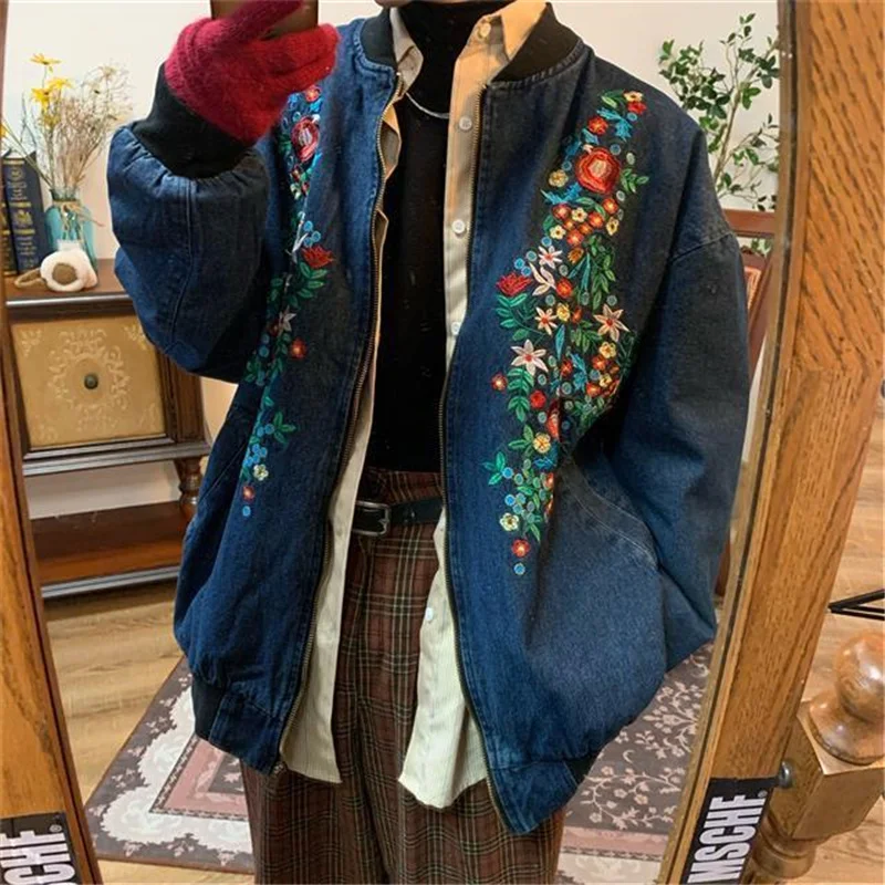 

2XL Grandmother cowboy style embroidery baseball uniform jacket in 2021 spring tide restoring ancient ways is loose s