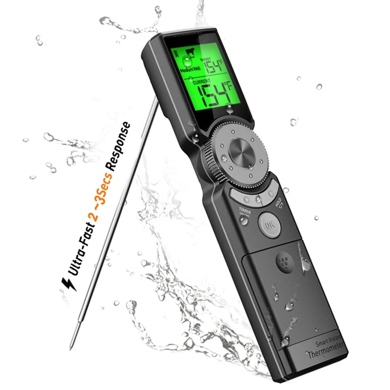 

Instant Read Digital Kitchen Food Meat Thermometer for Cooking BBQ Baking IP65 Waterproof 3 Colors Backlit