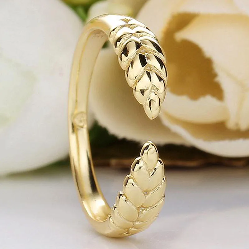 Оригинальные золотистые кольца с открытыми зернами колоса пшеницы для женщин, кольцо из 925 серебра, свадебный подарок, европейские ювелирные изделия.