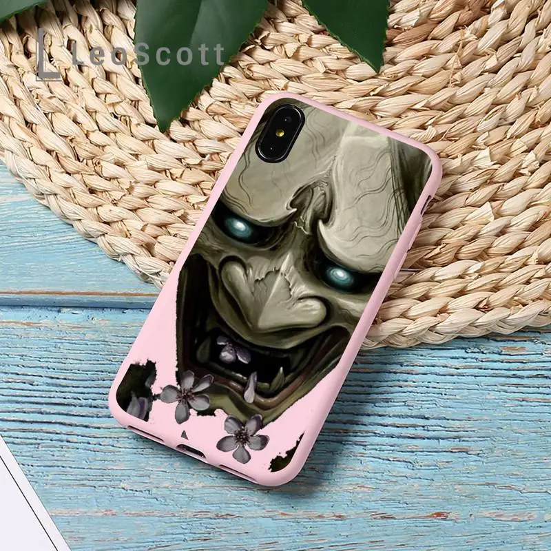 

Japan samurai oni mask horror art Phone Case Candy Color for iPhone 11 12 mini pro XS MAX 8 7 6 6S Plus X 5S SE 2020 XR