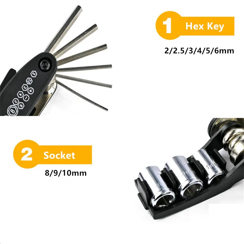 16 in 1 Multifunctional Bicycle Tools Kit Foldable Bike Repair Tool Hex Key Wrench Screwdriver Scoket Spanner Too Set | Инструменты
