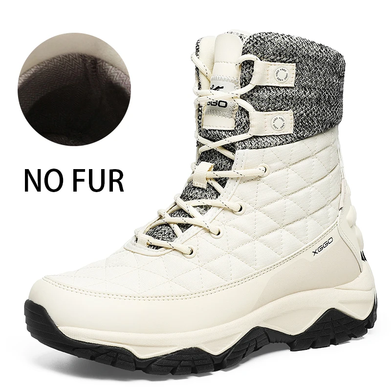 68911 NoPlush White XIANG GUAN Man Hiking Shoes Men Waterproof Plush Warm High Top Climbing Mountain Tactical Boots Outdoor Sports Trekking Sneakers - Цвет: 68911 NoPlush White