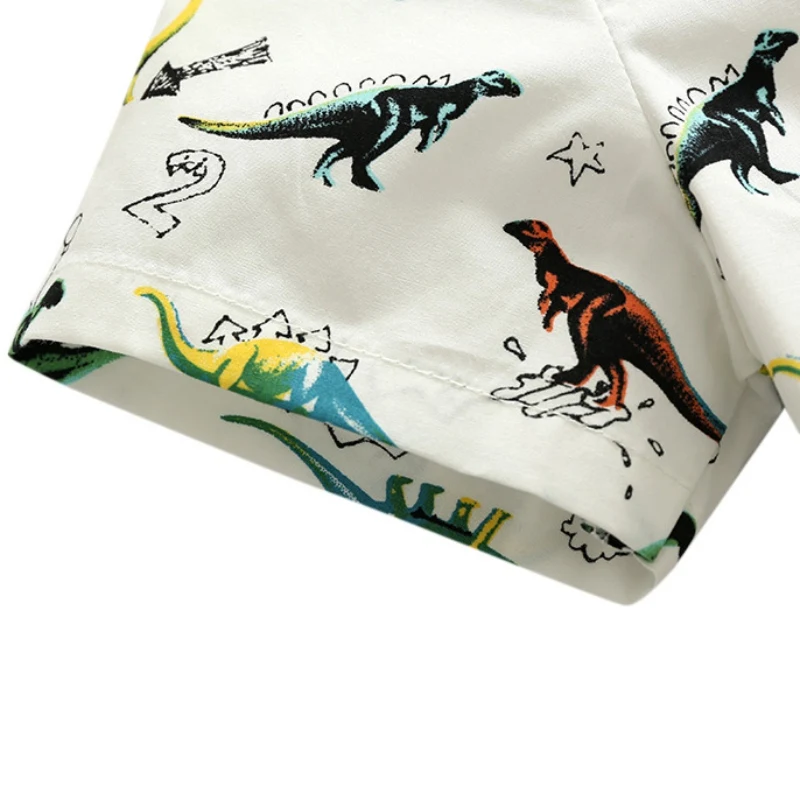

New Children Clothing Summer Boys Short Sleeve Dinosaur Printed 4-6T Kids Cotton Animal Pattern Turn-Down Collar Tops