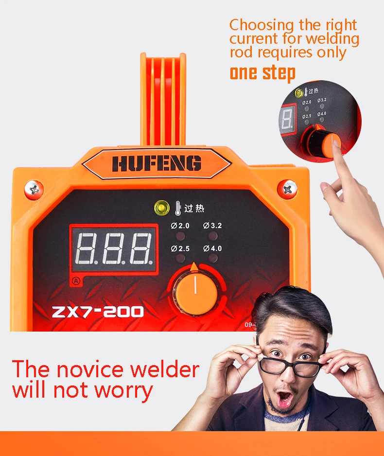 

New Hufeng Welder Igbt Portable Welding Inverter Mma Arc Zx7-200 Welding Machine With Electrode Holder And Earth Clamp With Led