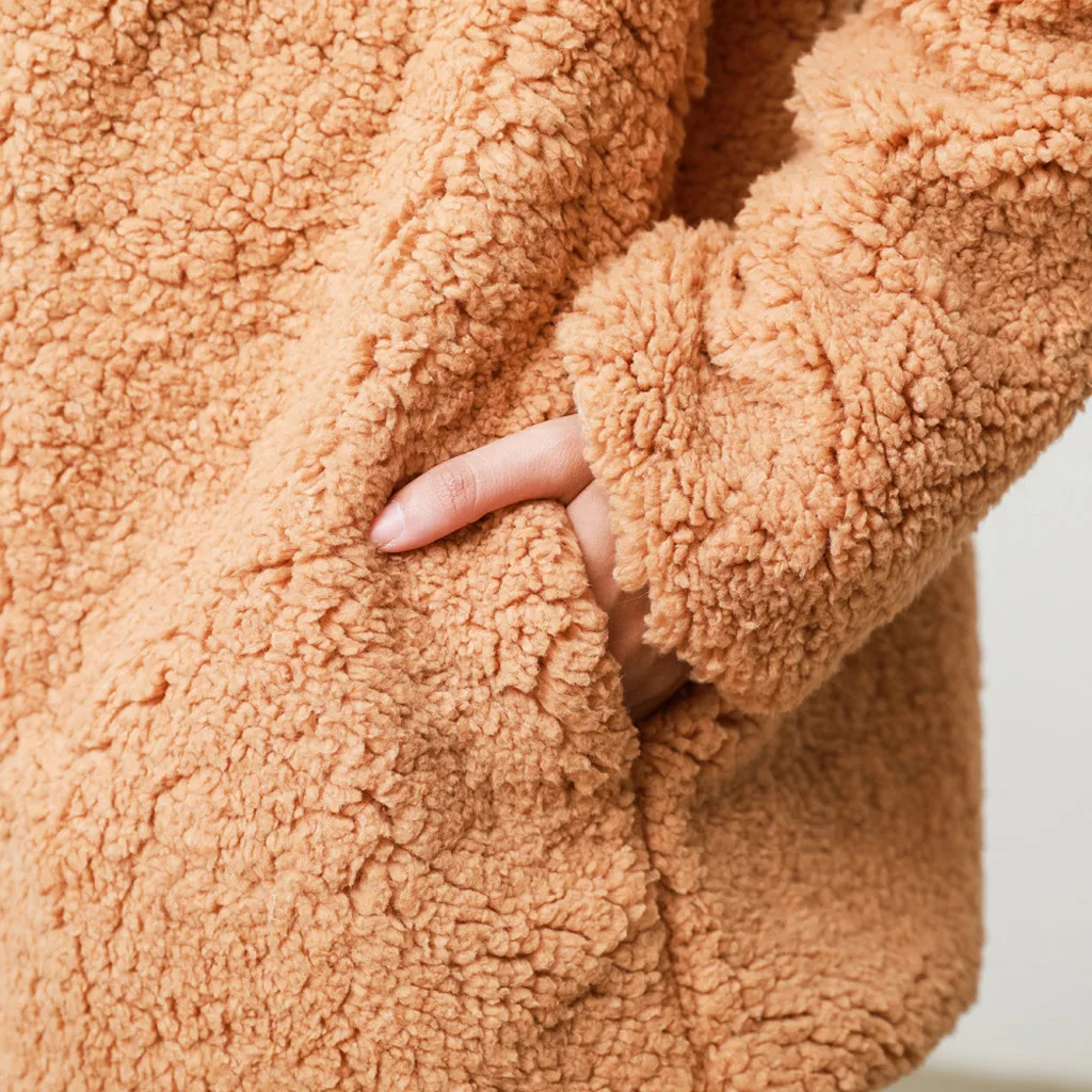 

Ladies winter jacket Women Casual Solid Faux Fur Outwear Cardigan Loose Turn-down Collar Coat T807