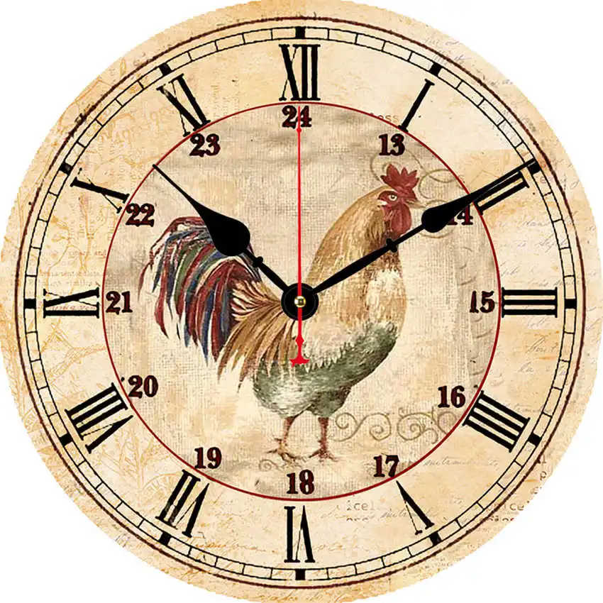 

Часы настенные круглые, кварцевые, 16 дюймов, с ярким принтом петуха, работают от батарейки, старинный фермерский дом, аналоговые, тихие, наст...