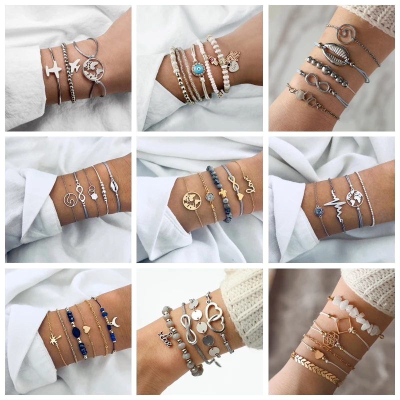 Женский многослойный браслет с геометрическим узором золотистого цвета