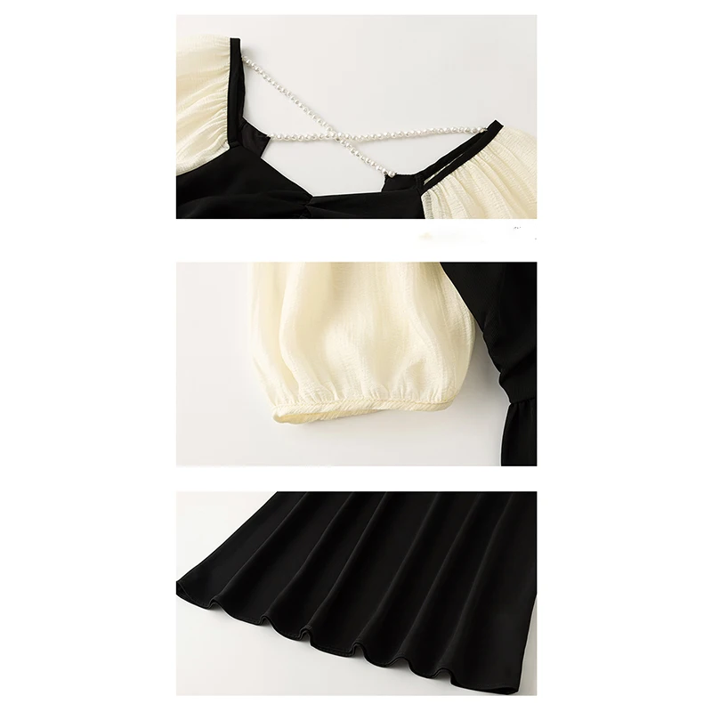 

Ciyesay Summer new 2021 women's French romantic back hollow pearl splicing short sleeved dress female chiffon dress