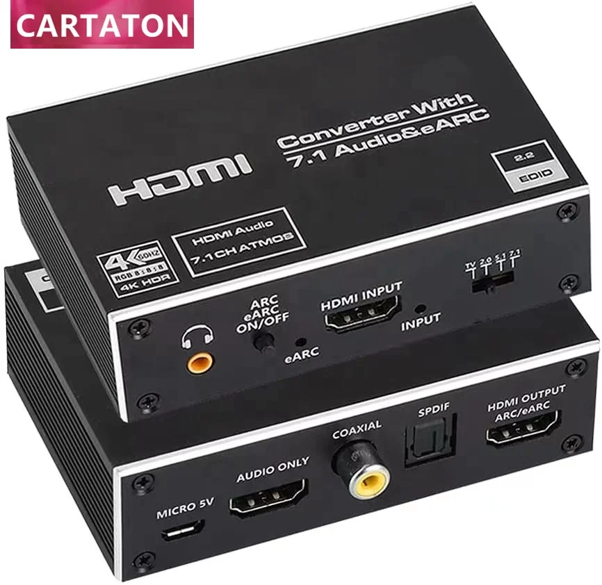 4K ARC eARC HDMI to HDMI + Optical Toslink SPDIF + 3.5mm Audio Jack + Coaxial + 7.1Ch  Audio Audio Extractor Splitter