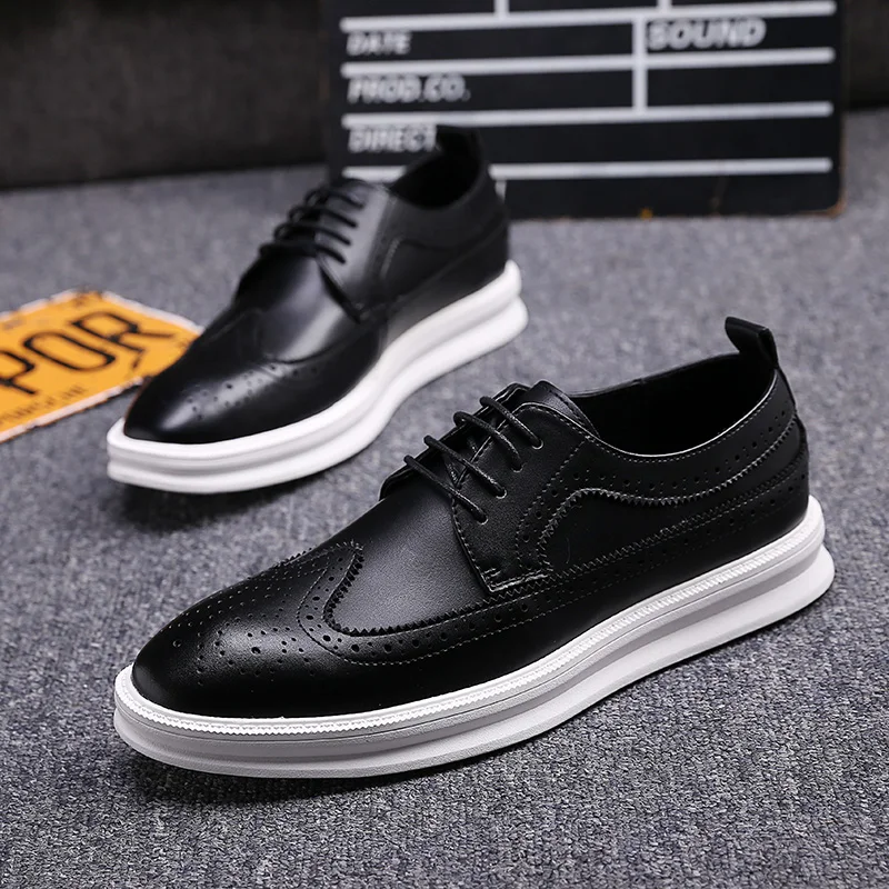 Мужские повседневные деловые ботинки в британском стиле черные белые