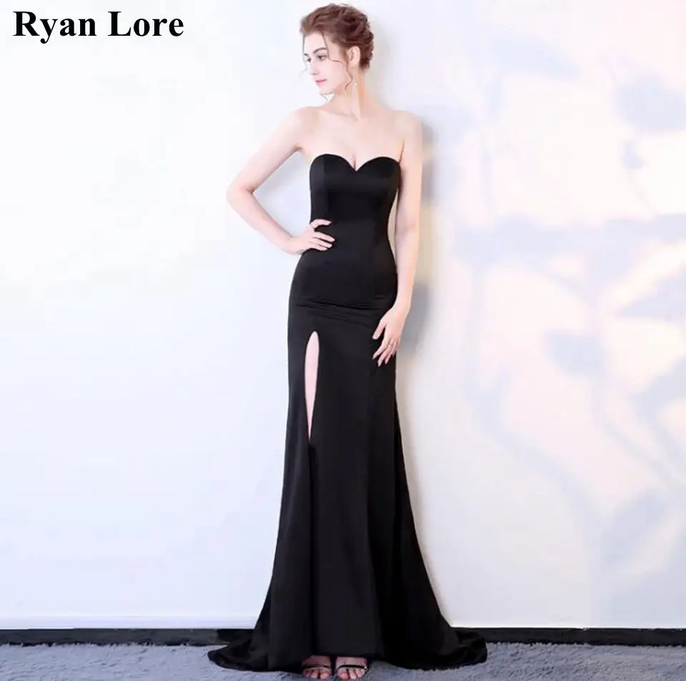 Женское вечернее платье с юбкой годе Черное длинное без рукавов вырезом