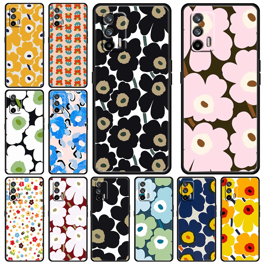 

Fashion Flower For OPPO Realme GT Explorer Master Neo Flash Edition C21 C20 C15 C11 C3 Soft Black Phone Case