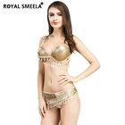 Женский костюм для танца живота, Привлекательный комплект из бюстгальтера с ремнем для танца живота, танцевальный костюм золотого цвета