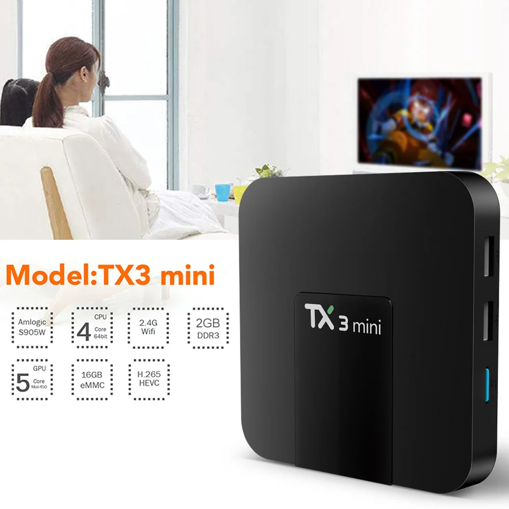TX3 Мини Смарт Android 7 1 ТВ коробка Amlogic S905W четырехъядерный H.265 ПК 2 ГБ/16 ГБ DLNA WiFi LAN HD