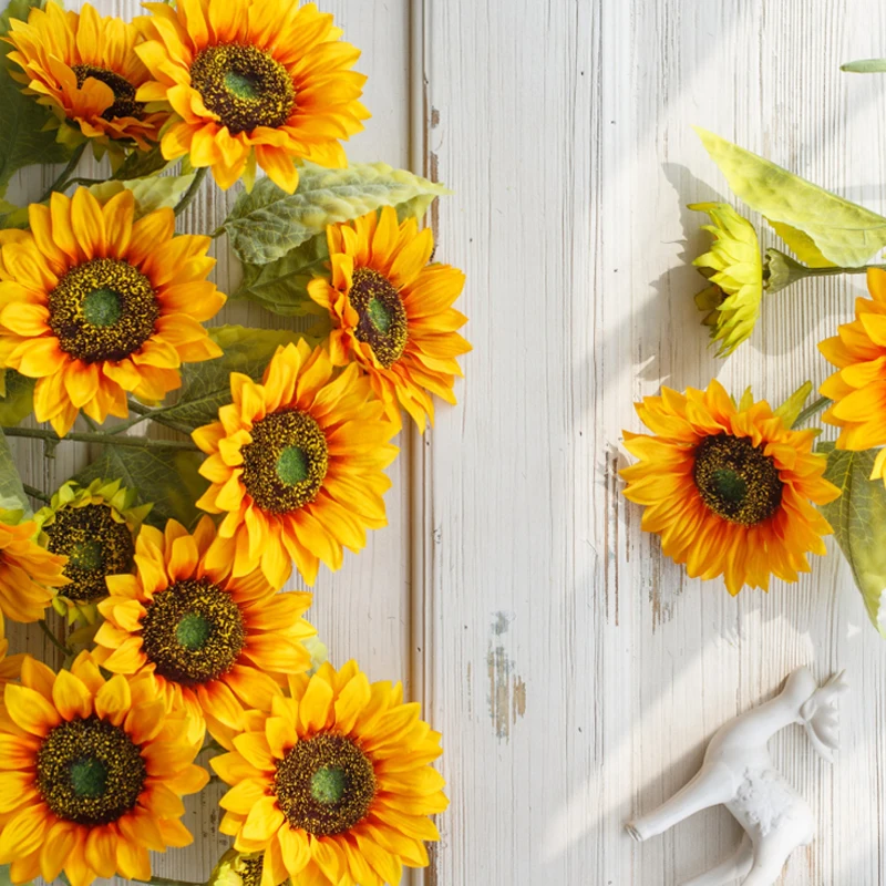 

Sunflower Artificial Fake Flowers Indoors Home Decor Wedding Party Decoration 3 Flowers per bunch, 4 Bunches Per Pack