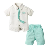 toddler baby boy fashion summer clothes suit cotton white shirt bright green shorts children clothes
