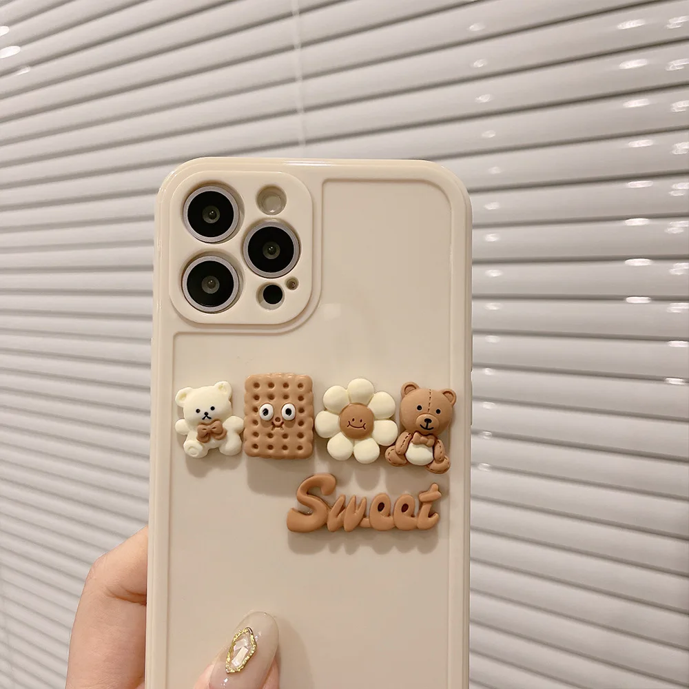 

3d Cute Cartoon Cookie Bear Korea Phone Case For iPhone 13 12 11 Pro Max 13 Mini X Xs Max Xr 7 8 Plus Cases Soft Silicone Cover
