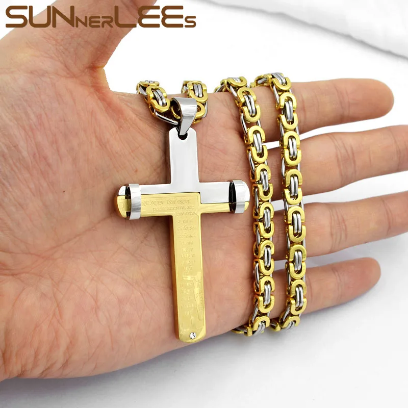 SUNNERLEES ожерелье из нержавеющей стали с подвеской в виде Креста Иисуса Христа